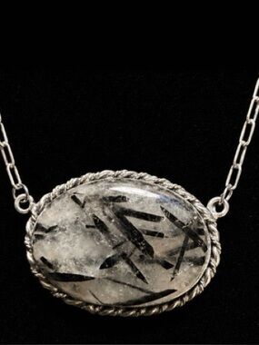 Silver Overlay Dendrite Opal Statement Necklace 18” Chain